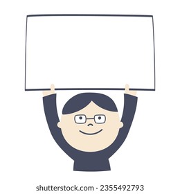Man having a signboard, text space, blank, cartoon, message