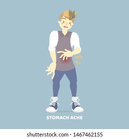 man having stomach ache, suffering from diarrhea or constipation, abdominal pain, hungry, diarrhea, poisioning, health care, symptoms  concept, flat character design vector illustration cartoon