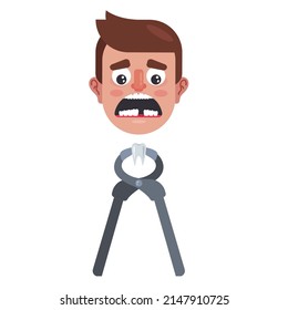 a man is having a tooth pulled out with pliers. human toothache. flat vector illustration.