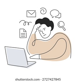 A man is having trouble concentrating on his work. ADHD, attention deficit hyperactivity disorder concept illustration.