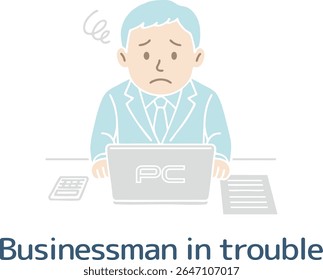 Un hombre que tiene problemas para trabajar en una computadora (sin línea principal)