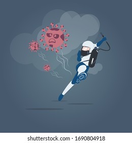 A Man in Hazmat Suit kicking away Coronavirus