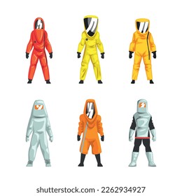 Man in Hazmat Suit as Personal Protective Equipment with Impermeable Garment Vector Set