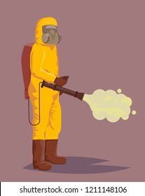 Man In Hazmat Suit Spraying Pesticides