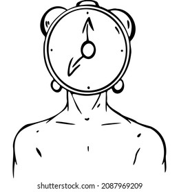 Man with head alarm clock sketch vector illustration hand draw