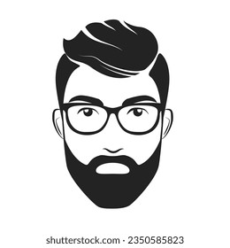 Man head barbershop. Stylish male haircut logo, male face with glasses label vector illustration
