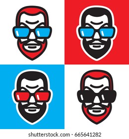 Man head with a beard and big sunglasses. Vector graphic illustration