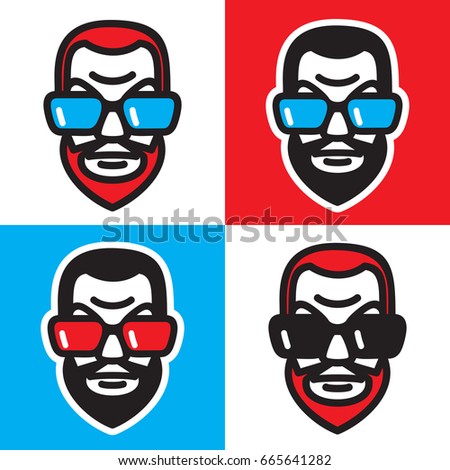 Man head with a beard and big sunglasses. Vector graphic illustration