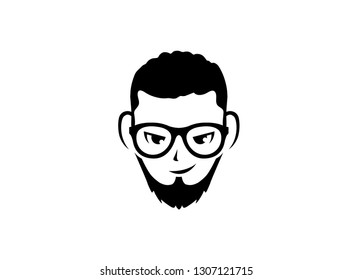 Man head with beard and glasses Brille und Bart for logo design