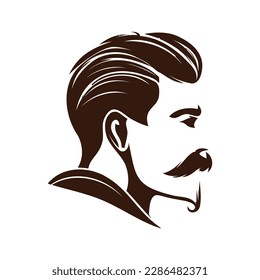 Man head with beard and mustache isolated on white background. Design element for label, emblem, sign. Vector illustration stock illustration