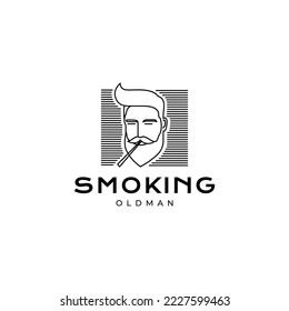 man head bearded with cigarette logo design vector
