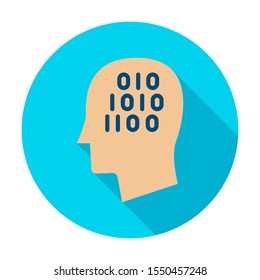 Man Head Binary Code Circle Icon. Vector Illustration with Long Shadow. Business Item.
