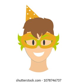 man head with birthday party mask and hat