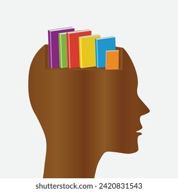 man  head with book shelve on brain , book reading concept vector illustration
