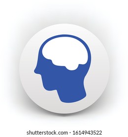 man head with brain, blue icon or button, vector illustration 