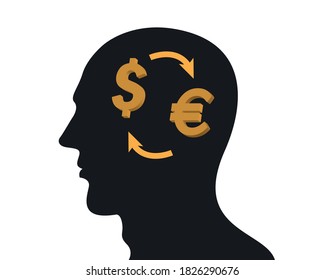 Man head brain with money
