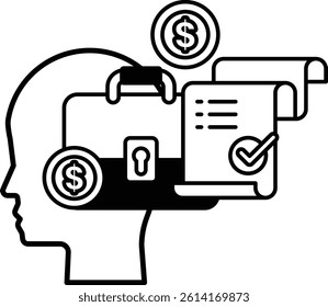 A man head with a briefcase and a piece of paper with a check on it