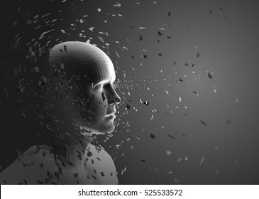 Man head burst. 3d polygonal vector illustration. Innovation, technological and creative concept.