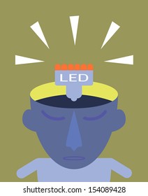 man head changed idea light bulb to LED devices, encapsulated postscript vector format