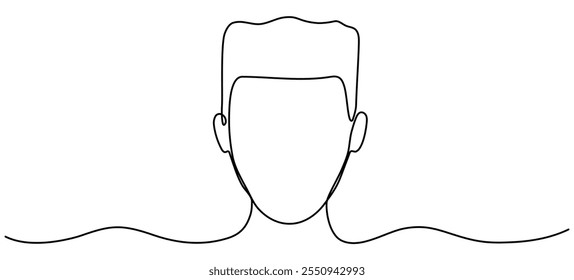 Man head continuous line drawing. Male face linear empty frame. Vector illustration isolated on white.