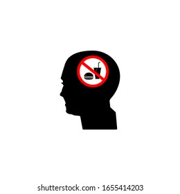 Man head crossed out food sign on a white background. Diet man