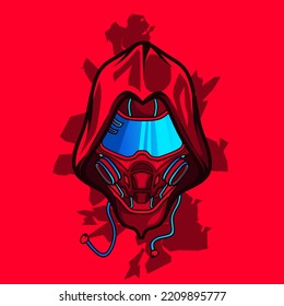 Ilustración de diseño colorida del logotipo del ciberpunk de la cabeza del hombre vectorial de ficción.