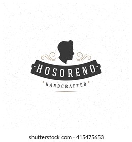 Man Head Design Element in Vintage Style for Barber Shop Salon Logo or Label Retro vector illustration. Men Head and Hairstyle Silhouette.