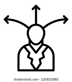 Man head with different arrows depicting direction manager  