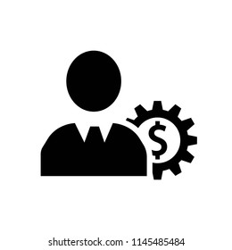 Man head with dollar sign in a gear icon vector icon. Simple element illustration. Man head with dollar sign in a gear symbol design. Can be used for web and mobile.