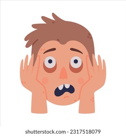 Man Head and Face with Emotion of Scare and Hand Gesture Vector Illustration