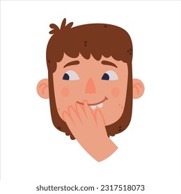 Man Head and Face with Funny Emotion and Hand Gesture Vector Illustration