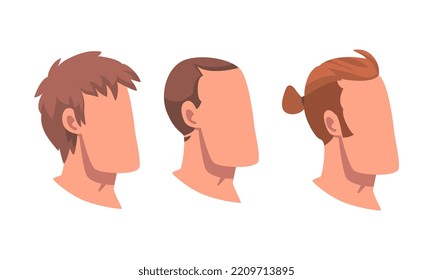 Man Head with Face and Neck Having Different Hairstyle Vector Set