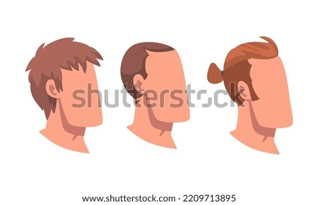 Man Head with Face and Neck Having Different Hairstyle Vector Set