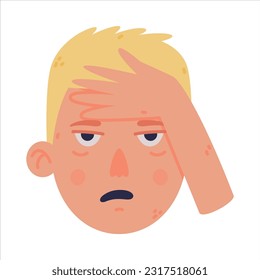 Man Head and Face with Relief Emotion and Hand Gesture Vector Illustration