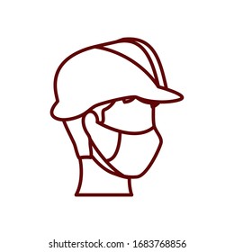 man with head and face safety equipment over white background, line style, vector illustration