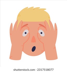Man Head and Face with Surprised Emotion and Hand Gesture Vector Illustration
