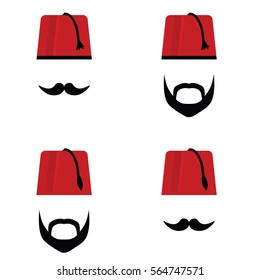 man head with fez set color art illustration