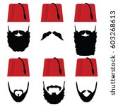 man head with fez set illustration on white