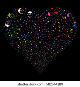 Man Head fireworks with heart shape. Vector illustration style is flat bright multicolored iconic symbols on a black background. Object love heart combined from scattered pictographs.