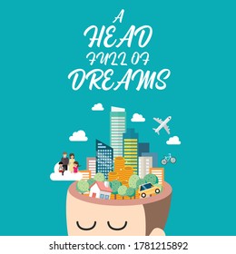 Hombre con la cabeza llena de sueños. Ilustración del vector 