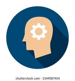 Man Head Gear Circle Icon. Vector Illustration with Long Shadow. Business Item.