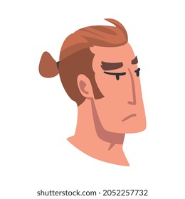 Man Head with Gloomy Facial Expression Side View Vector Illustration