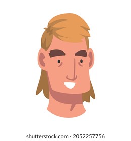 Man Head with Happy Look as Facial Expression Vector Illustration