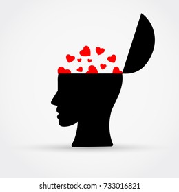 Man head with hearts. Vector illustration.