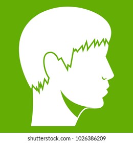 Man head icon white isolated on green background. Vector illustration