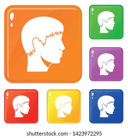 Man head icons set collection vector 6 color isolated on white background