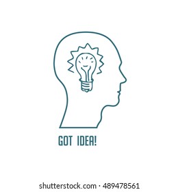 man head with idea symbol inside, conceptual line-art illustration