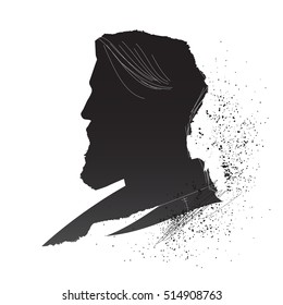 Man Head Inky Silhouette. Vintage Handcrafted Male Profile