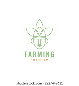 man with head leaves farmer minimalist logo design vector