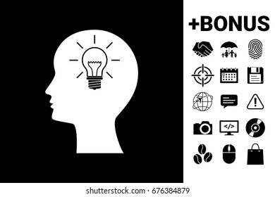 Man head with Light bulb - create new ideas. Icon